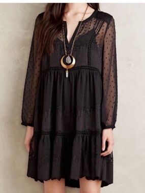 Anthropologie Vanessa Virginia Long Sleeve Black Dress 4